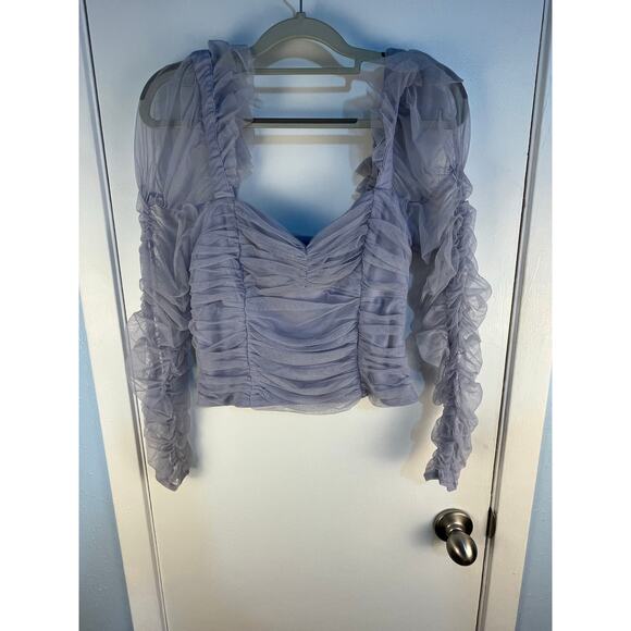 French Connection Tulle Cropped Blouse Size 8 Lavender Ruffles Coquette NWT - Picture 1 of 7